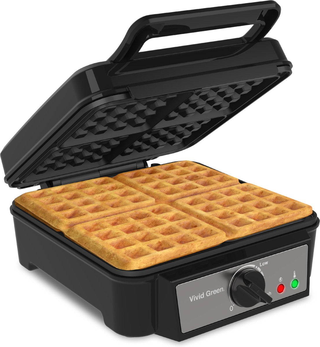 Wafelijzer voor 4 Wafels - Wafelmaker - Antiaanbaklaag - Temperatuur instelbaar - Zwart