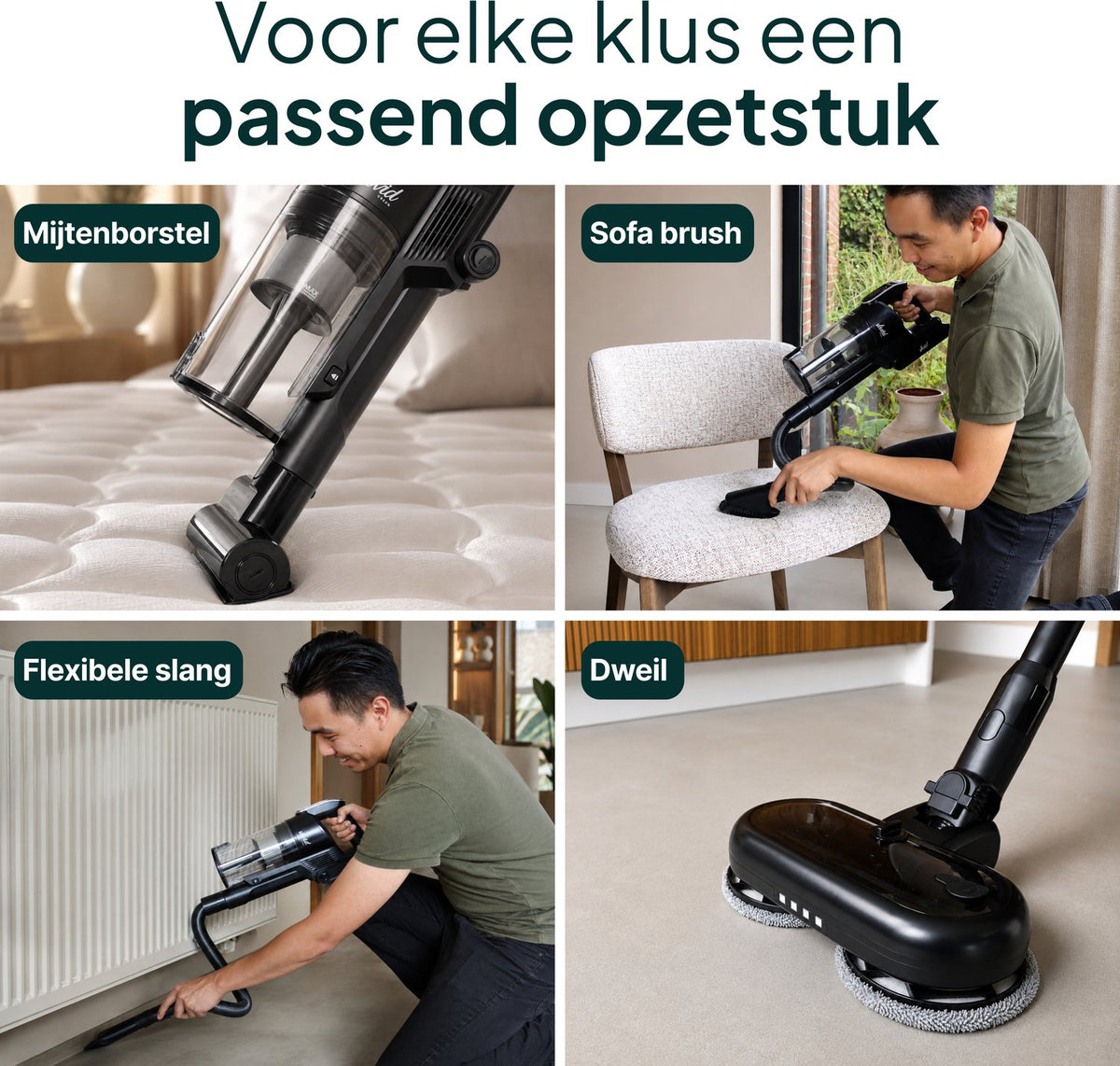 Draadloze Steelstofzuiger met Dweilfunctie - 400W - 30 kPa - 2 Accu’s - 70 Min Accuduur - Zwart