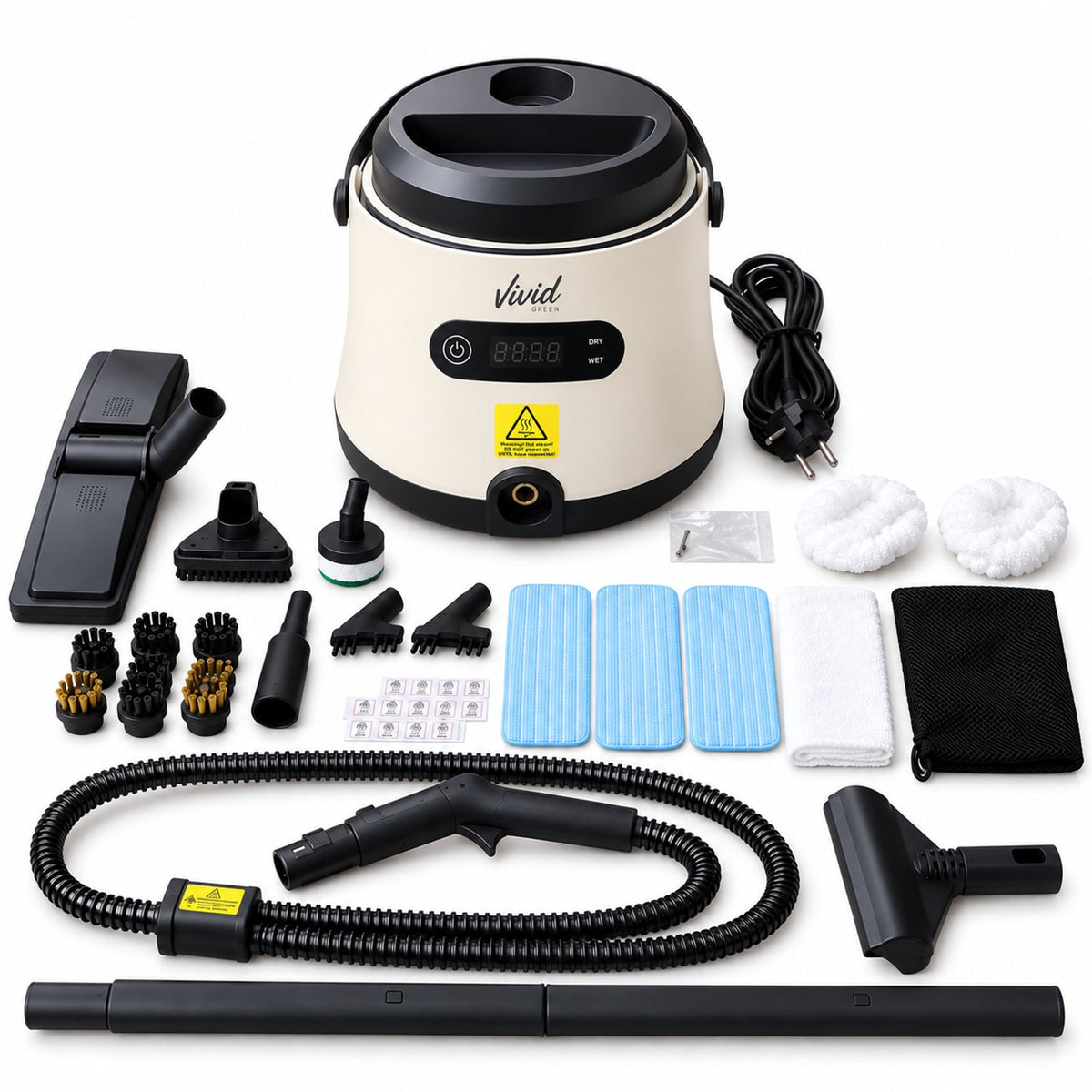 Stoomreiniger - Handstoomreiniger - 2600W - 3,5L Reservoir - 4,3 Bar - 25 Accessoires - Crème