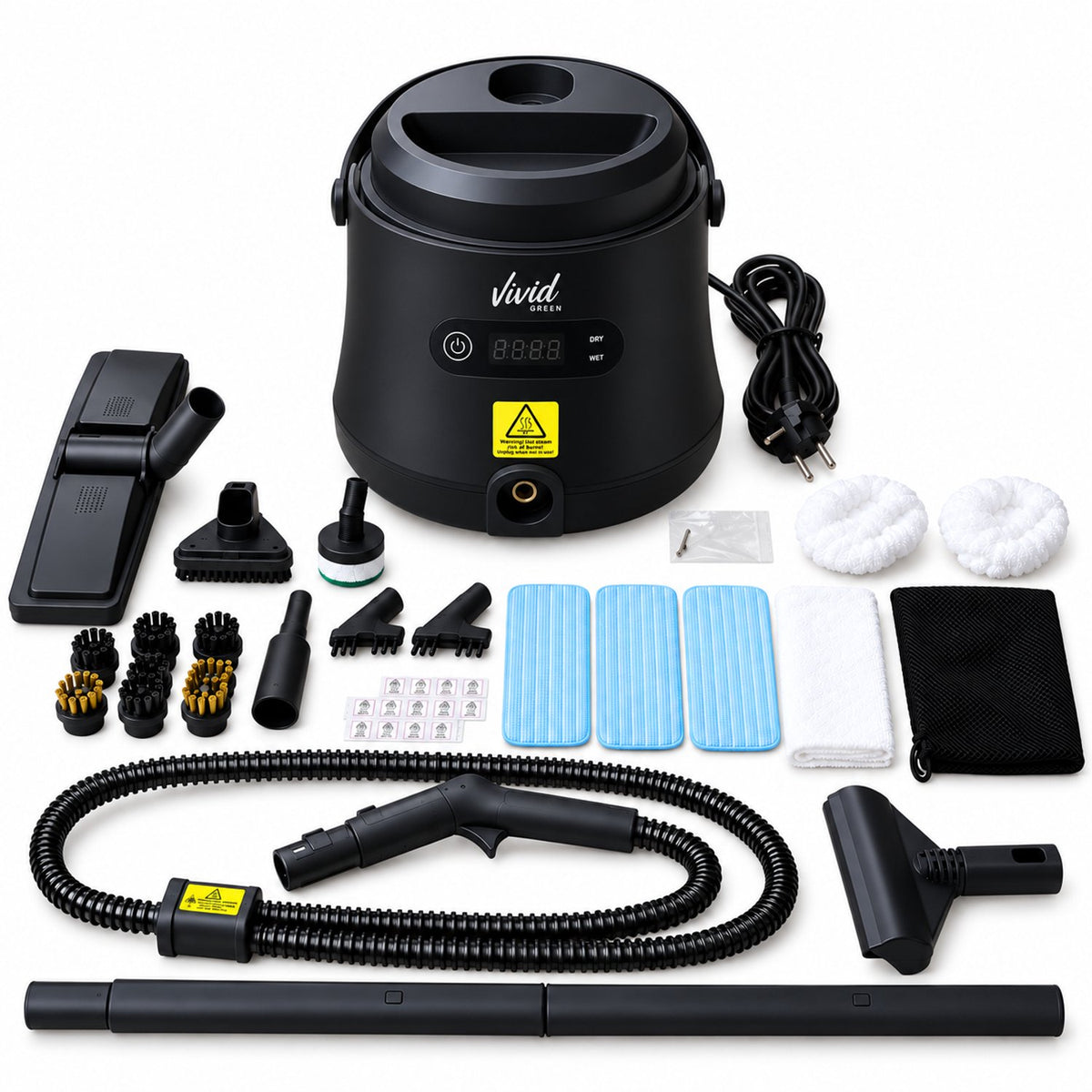 Stoomreiniger - Handstoomreiniger - 2600W - 3,5L Reservoir - 4,3 Bar - 25 Accessoires - Zwart