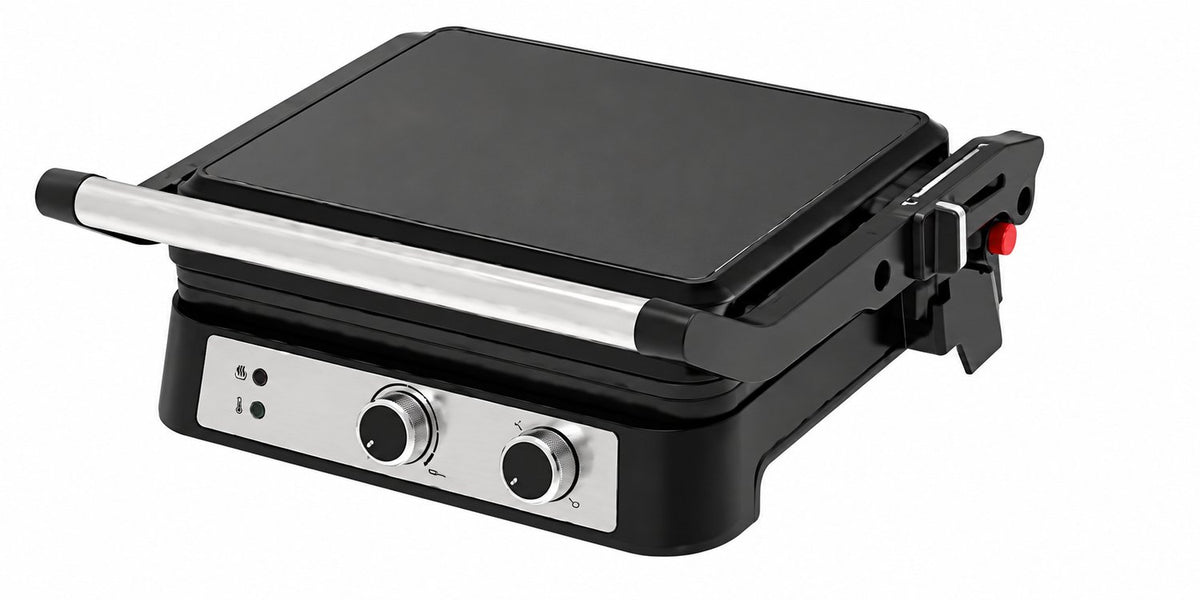 Tosti-ijzer & Contactgrill 2000W - PFAS-vrij - 4 Tosti’s - Timer - 180° Openklapbaar - Zwart