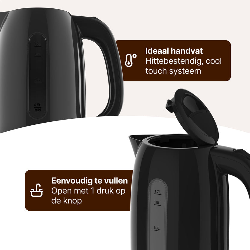 Waterkoker - 1,7L - 2200W - Met Uitneembaar Kalkfilter - Zwart