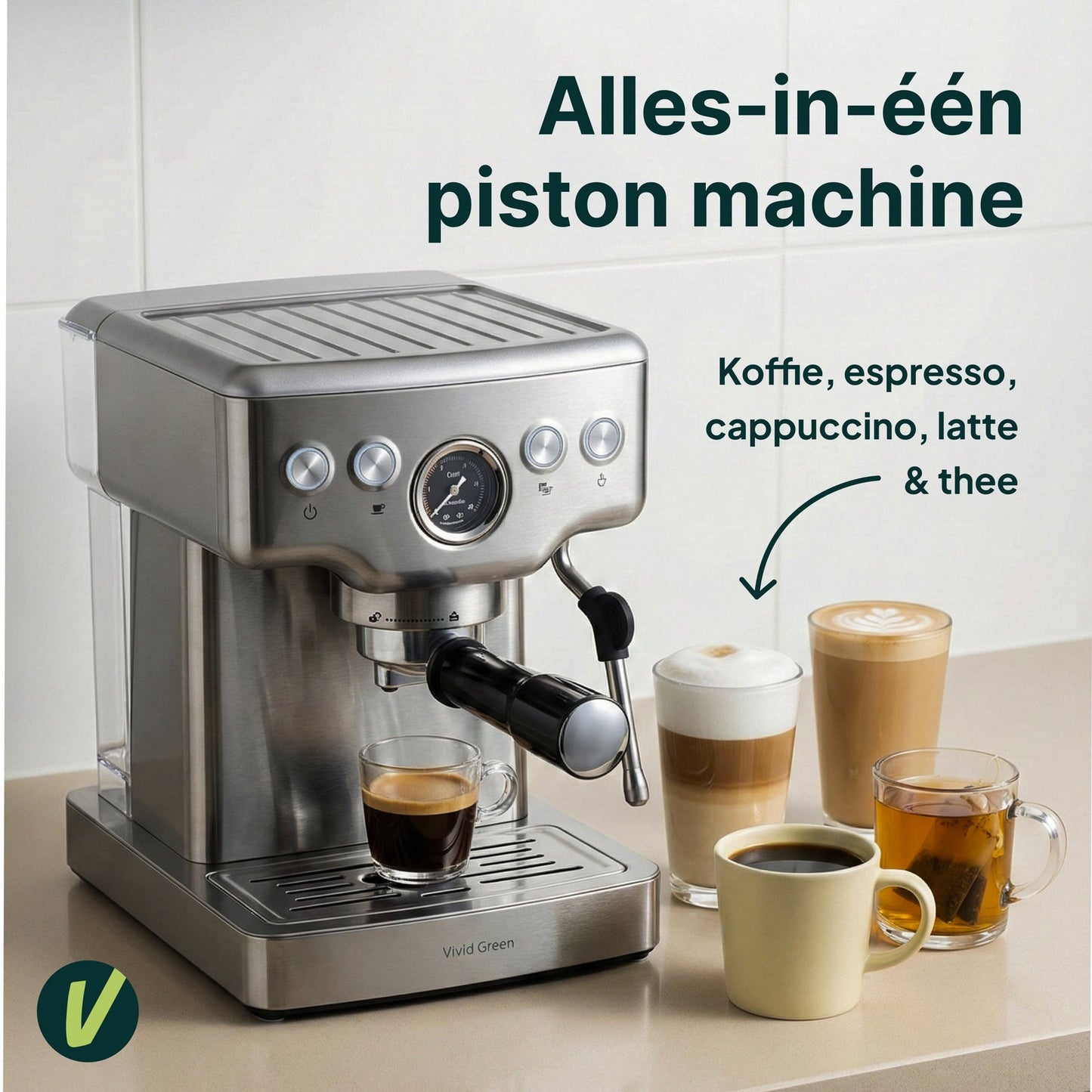 Espressomachine - 20 Bar - Pistonmachine met stoompijpje