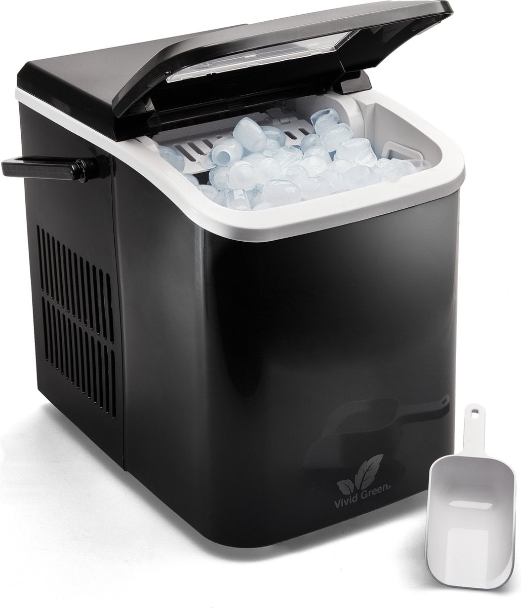 Ijsblokjesmachine met Ijsschep 1.8L - Ijsblokjesmaker - 9 blokjes in 8 minuten - 12KG/24 uur - Draagbaar met Handvat - IJsmachine - IJsblokjes - Zwart