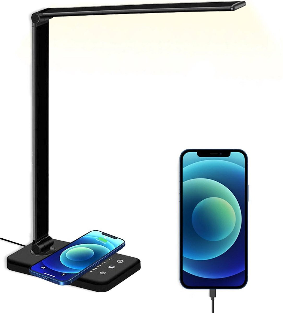 Bureaulamp Led - Leeslamp Staand - Leeslampje voor Boek - Wireless Charger - Draadloze Oplader - Dimbaar - Desk Lamp
