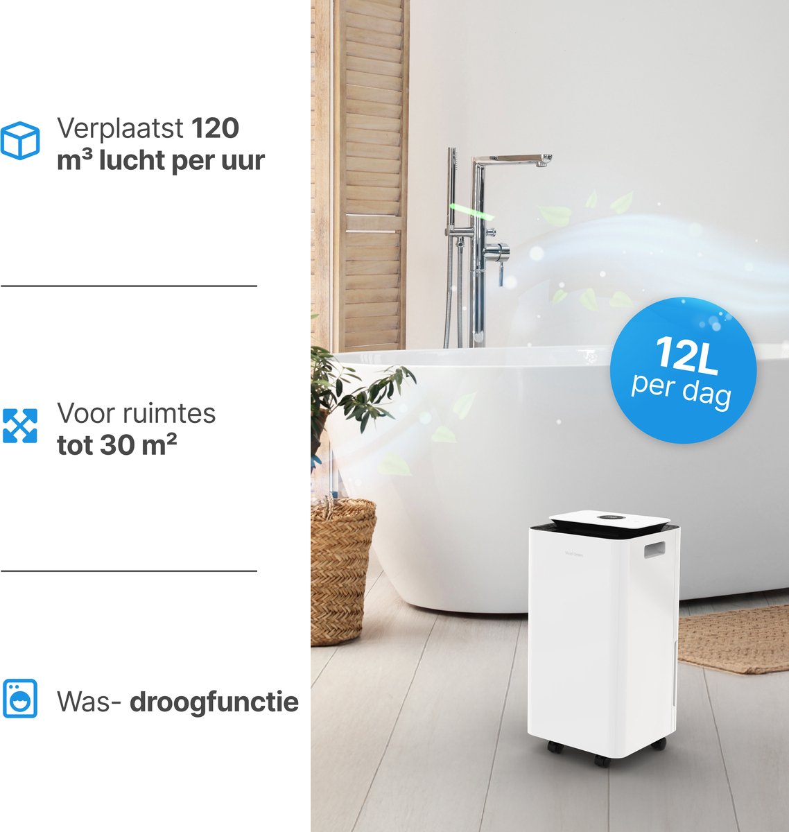 Luchtontvochtiger en Luchtreiniger - 12L - HEPA filter - 210W - Wit