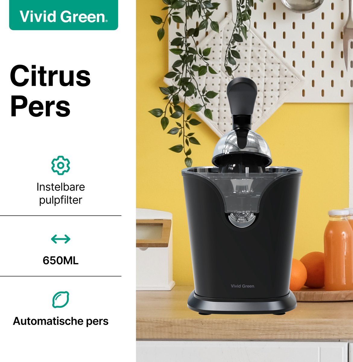 Elektrische Citruspers met Instelbaar Pulpfilter - 160W - 650ml