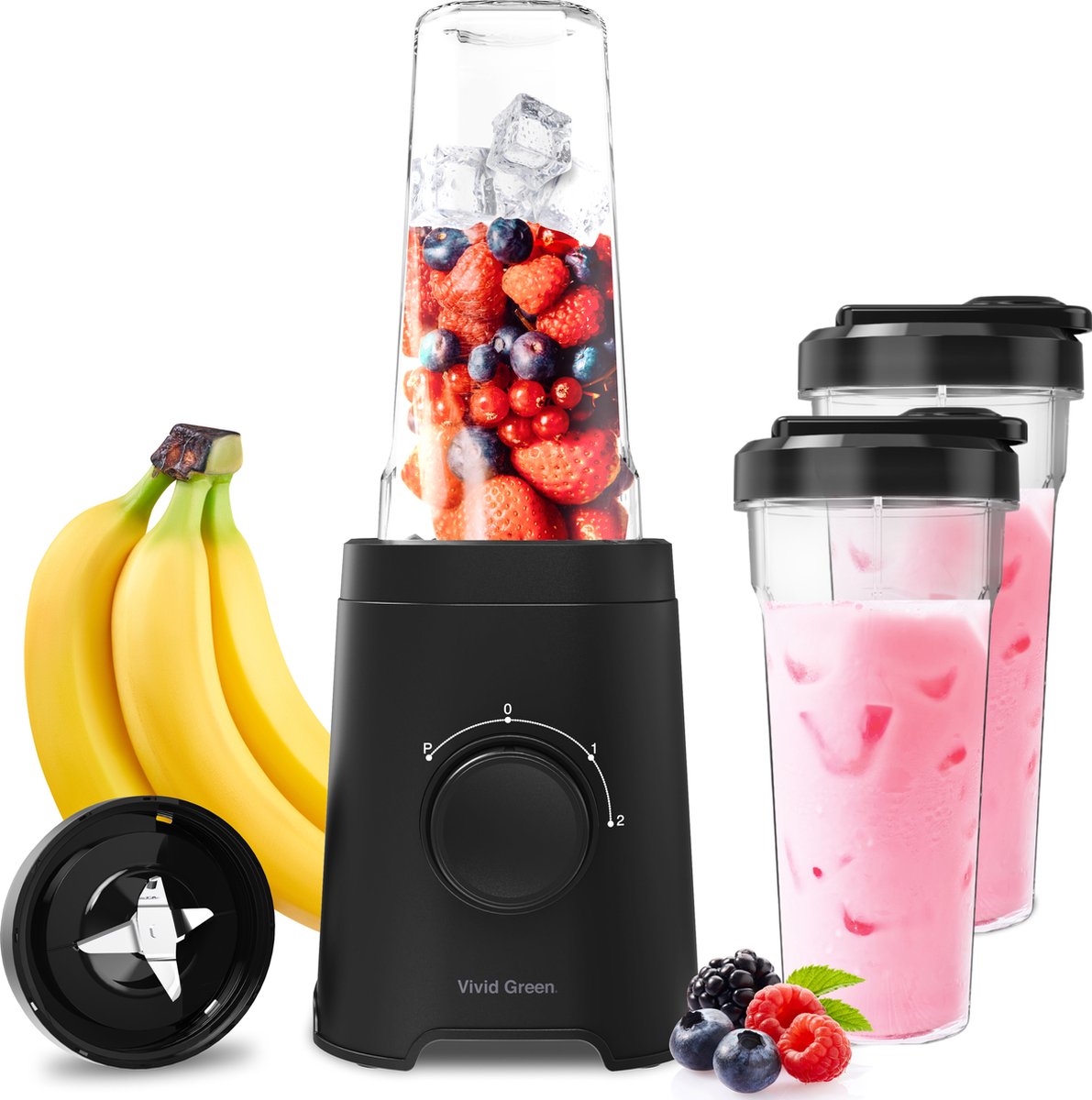 Smoothie Blender to go met 2x Beker 600ML – Maker - Zwart