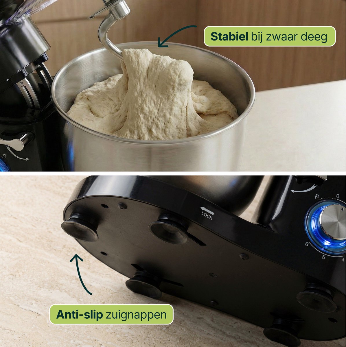 2000W Keukenmixer - Display en Timer - Keukenmachine - 6.2L - Grijs