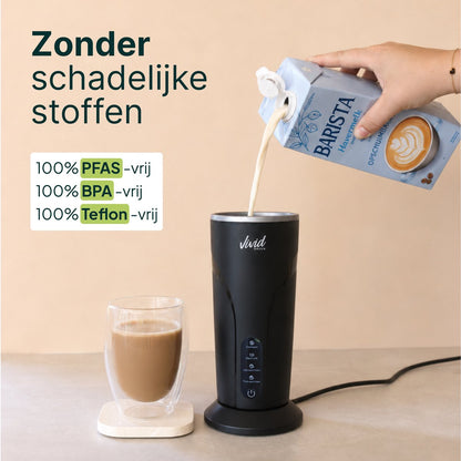 Melkopschuimer - PFAS-vrij - 4-in-1 Melkschuimer - Elektrische Melkklopper - Zwart