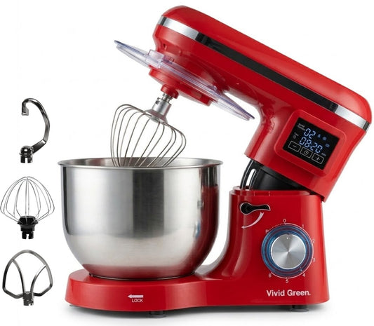 2000W Keukenmixer - Display en Timer - Keukenmachine - 6.2L - Rood