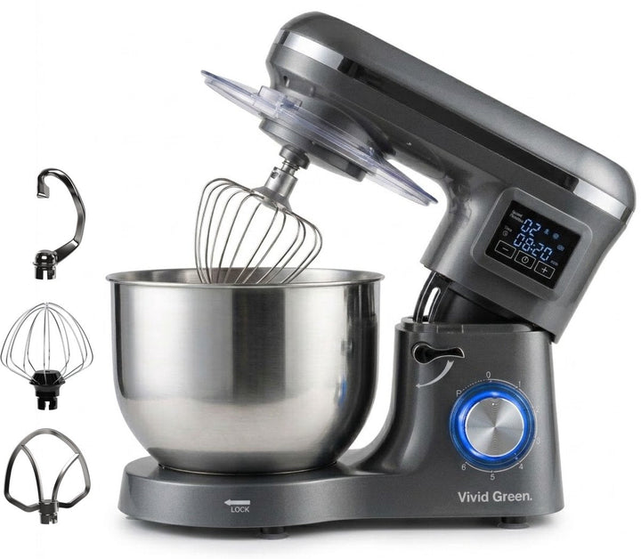 2000W Keukenmixer - Display en Timer - Keukenmachine - 6.2L - Grijs