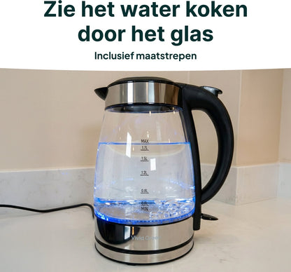 Glazen Waterkoker - 1,7L - 2200W - LED Verlichting - Met Kalkfilter
