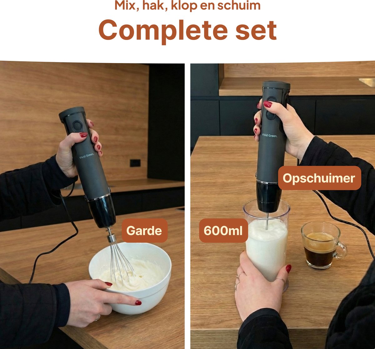 Staafmixer 5-in-1 Set - 1000W - Vaatwasserbestendig - Incl. Hakmolen, garde, melkopschuimer & Maatbeker - 12 Snelheden + Turbofunctie - Zwart