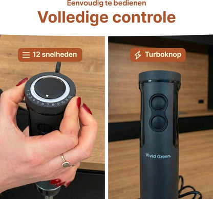 Staafmixer 5-in-1 Set - 1000W - Vaatwasserbestendig - Incl. Hakmolen, garde, melkopschuimer & Maatbeker - 12 Snelheden + Turbofunctie - Zwart