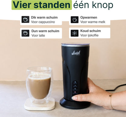 Melkopschuimer - PFAS-vrij - 4-in-1 Melkschuimer - Elektrische Melkklopper - Zwart