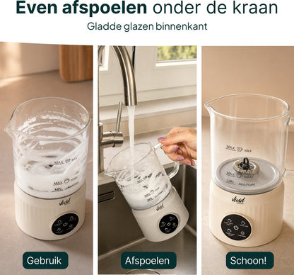 Melkopschuimer Glas - PFAS-vrij - 4-in-1 Melkschuimer - Elektrische Melkklopper - Creme
