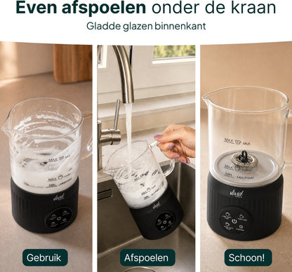 Melkopschuimer Glas - PFAS-vrij - 4-in-1 Melkschuimer - Elektrische Melkklopper