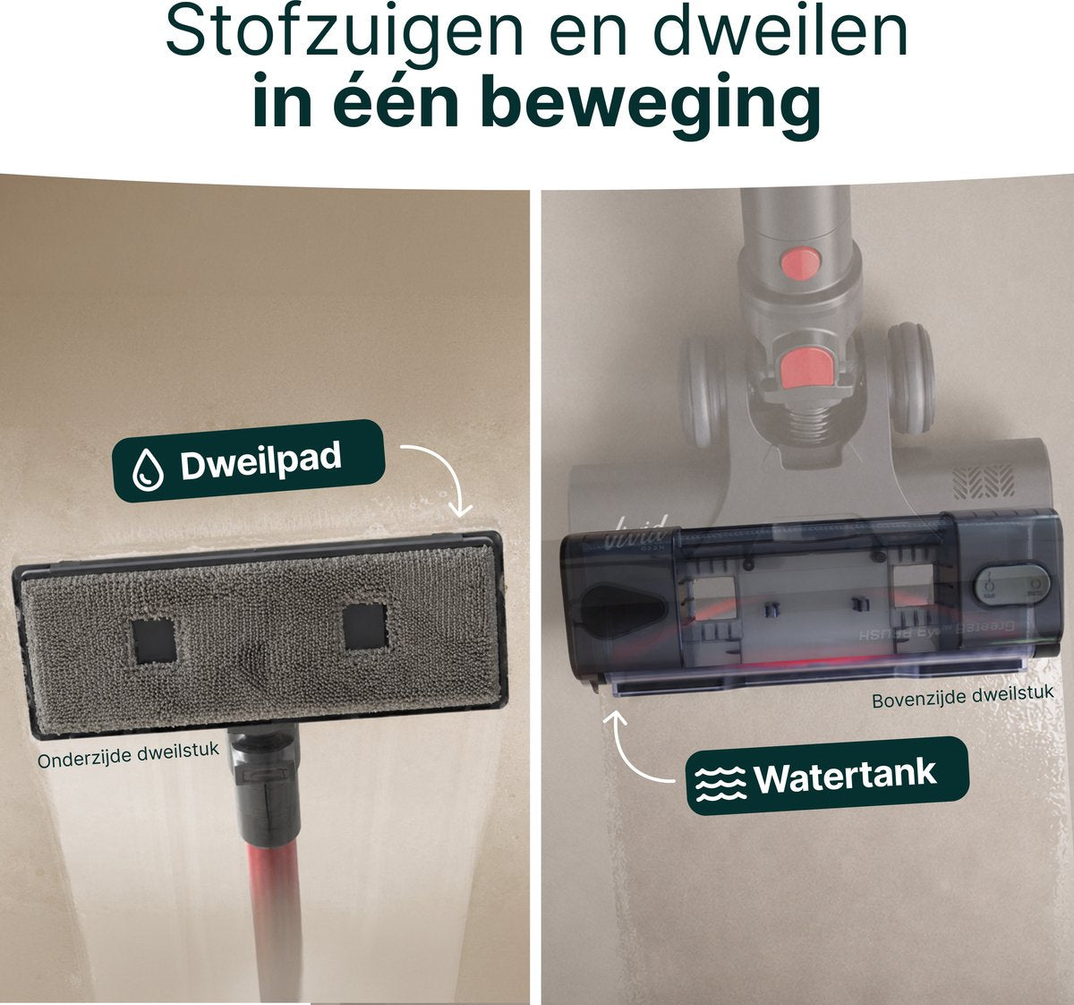 500W Steelstofzuiger - Met Dweilfunctie - Kruimelzuiger - Flexibele Stang - Stofzuiger 32kPa Zuigkracht