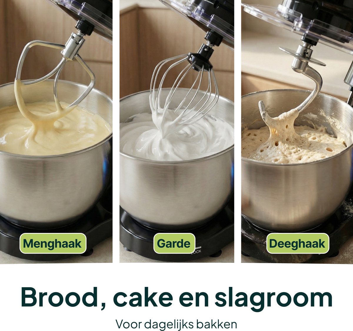 2000W Keukenmachine - Keukenrobot - 6.2L - Keukenmixer - Mixer met Mengkom - Zwart