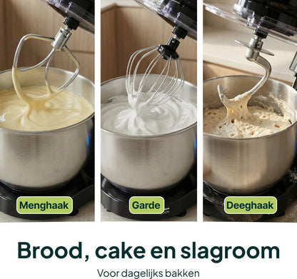 2000W Keukenmachine - Keukenrobot - 6.2L - Keukenmixer - Mixer met Mengkom - Zwart