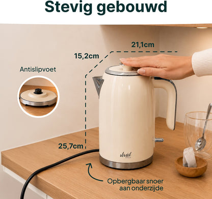 Luxe Waterkoker 1.7L - Retro Design - 2200W - BPA-vrij - 360° - RVS - Creme