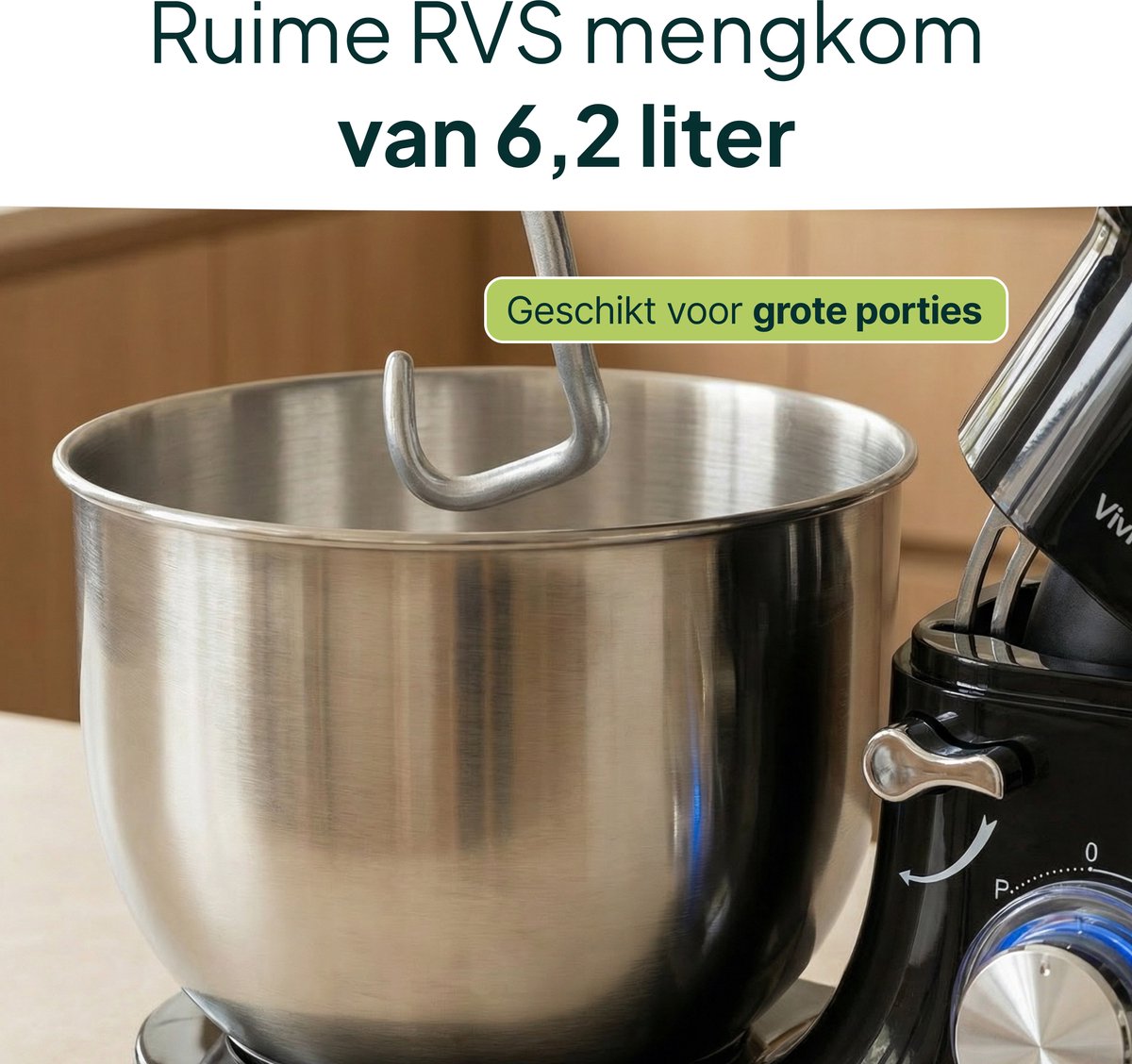 2000W Keukenmachine - Keukenrobot - 6.2L - Keukenmixer - Mixer met Mengkom - Zwart