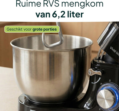 2000W Keukenmixer - Display en Timer - Keukenmachine - 6.2L - Grijs
