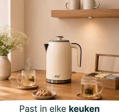 Luxe Waterkoker 1.7L - Retro Design - 2200W - BPA-vrij - 360° - RVS - Creme