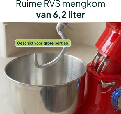 2000W Keukenmachine - Keukenrobot - 6.2L - Keukenmixer - Mixer met Mengkom - Rood