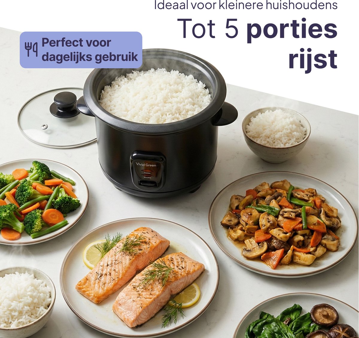 Rijstkoker met Stoommand - 1.5L - 8 Porties - Antiaanbaklaag