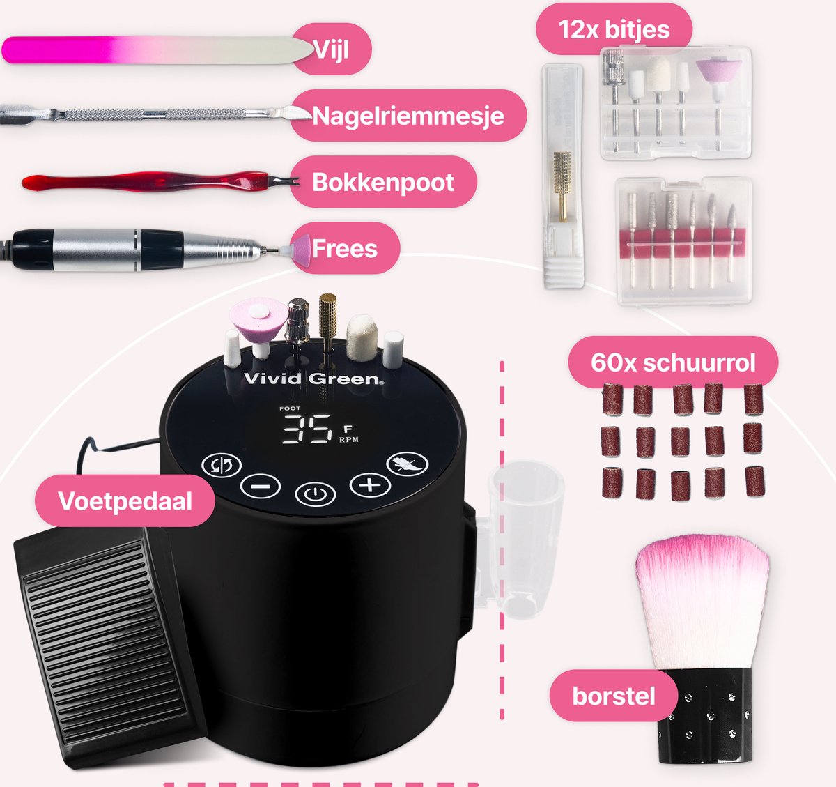 Elektrische Nagelvijl - Nagelfrees Complete Set 35000 RPM - Manicure & Pedicure