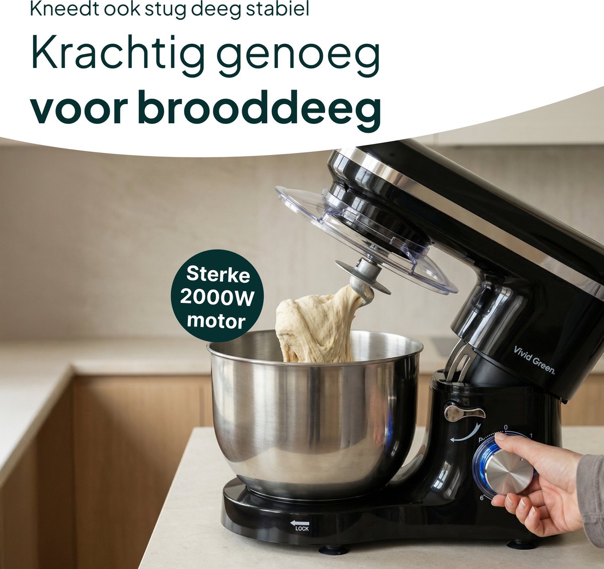 2000W Keukenmachine - Keukenrobot - 6.2L - Keukenmixer - Mixer met Mengkom - Zwart