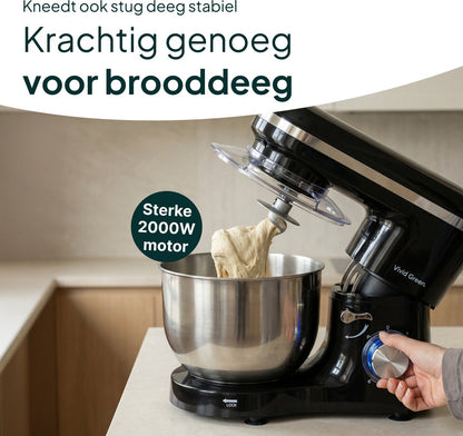 2000W Keukenmachine - Keukenrobot - 6.2L - Keukenmixer - Mixer met Mengkom - Zwart