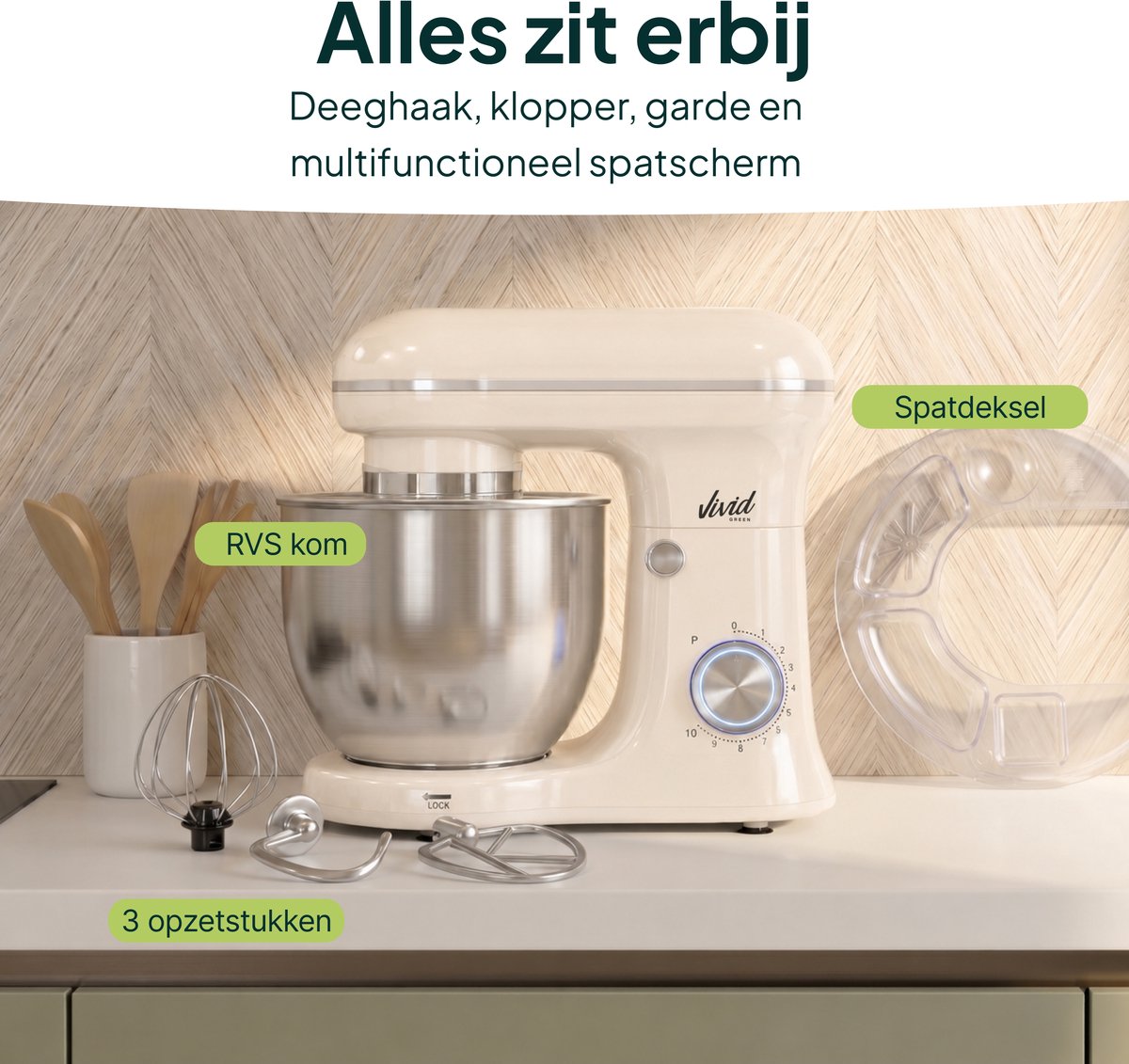 1500W Keukenmixer - 5L Mengkom - 10 Snelheden - Keukenmachine - Keukenrobot - Crème