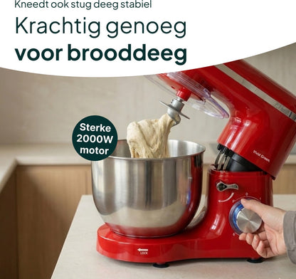 2000W Keukenmachine - Keukenrobot - 6.2L - Keukenmixer - Mixer met Mengkom - Rood