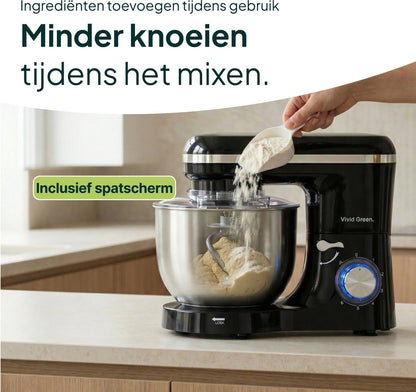 2000W Keukenmachine - Keukenrobot - 6.2L - Keukenmixer - Mixer met Mengkom - Zwart