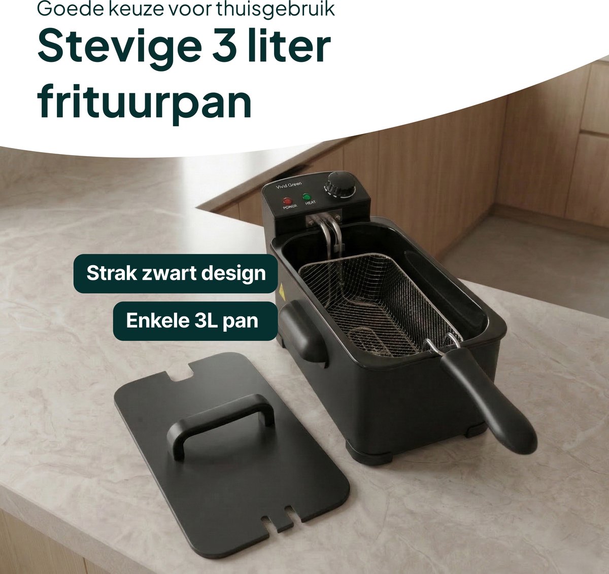 Frituurpan - 3 Liter - 2000W - Friteuse - Koude Zone - Zwart