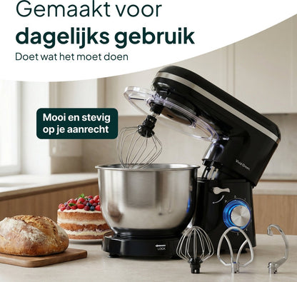 2000W Keukenmachine - Keukenrobot - 6.2L - Keukenmixer - Mixer met Mengkom - Zwart