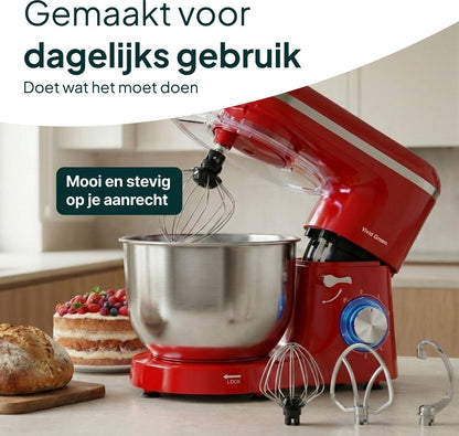 2000W Keukenmachine - Keukenrobot - 6.2L - Keukenmixer - Mixer met Mengkom - Rood
