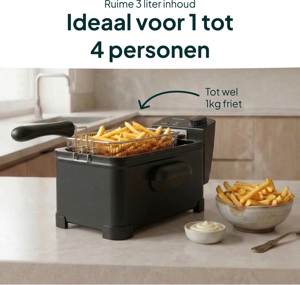 Frituurpan - 3 Liter - 2000W - Friteuse - Koude Zone - Zwart