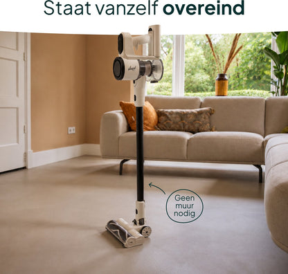 Draadloze Steelstofzuiger 150W - Kruimelzuiger - 40 Min Accuduur - LED Verlichting - HEPA Filter - Crème