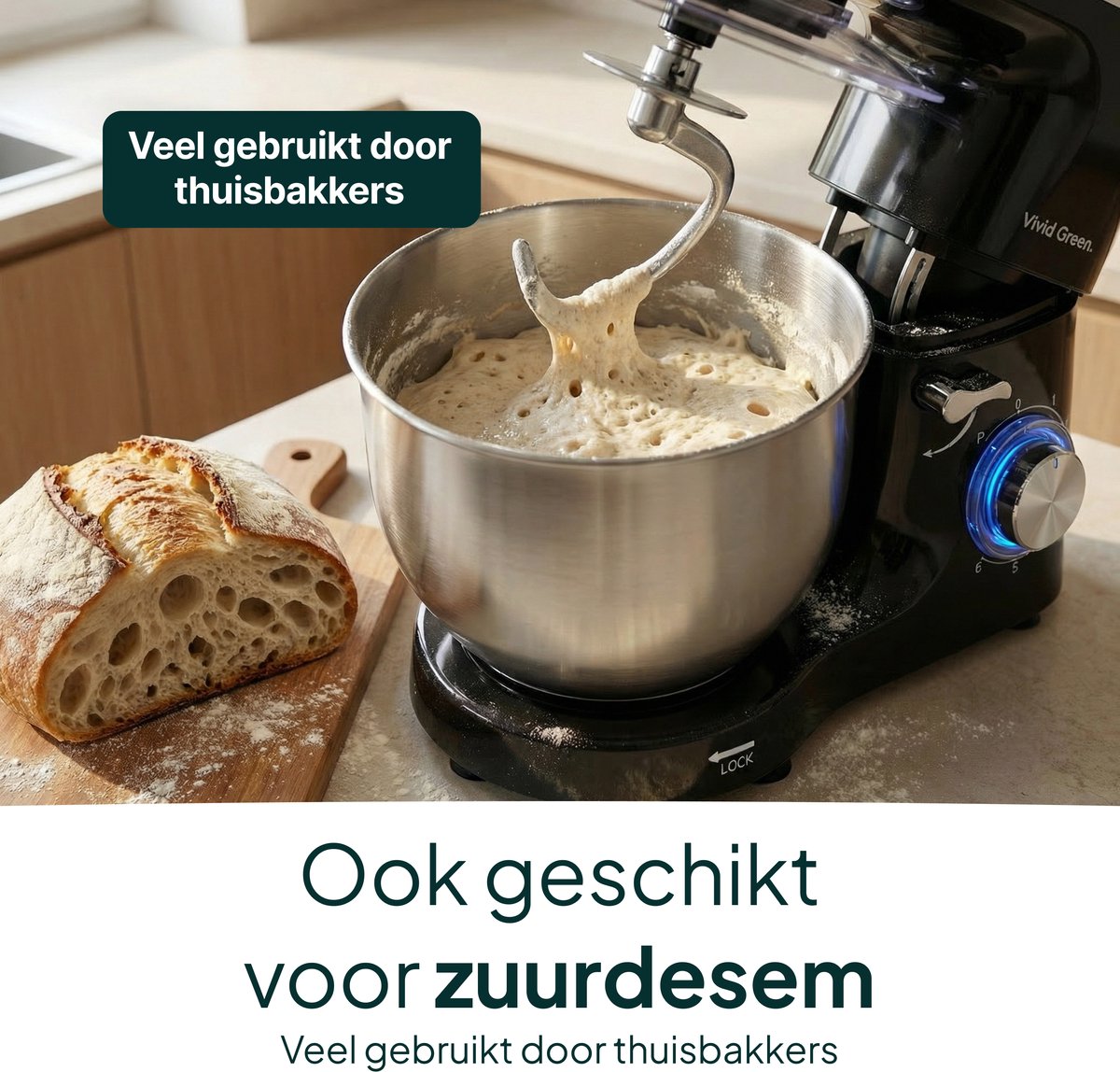 2000W Keukenmachine - Keukenrobot - 6.2L - Keukenmixer - Mixer met Mengkom - Zwart