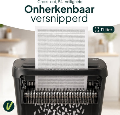 Papierversnipperaar P4 Cross Cut - Papiervernietiger Voor Thuis & Kantoor - 11L - 6 Vellen - Vernietigt ook CD's & Pasjes - Zwart