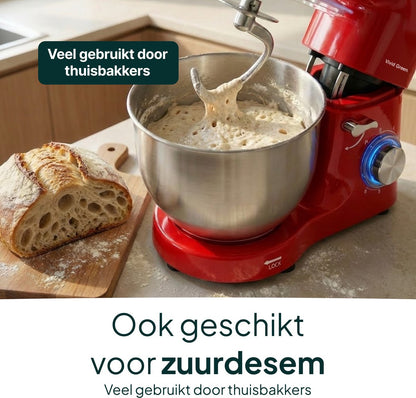 2000W Keukenmachine - Keukenrobot - 6.2L - Keukenmixer - Mixer met Mengkom - Rood