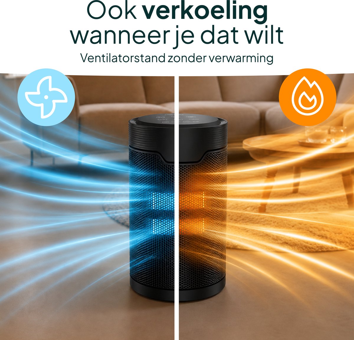 Keramische Elektrische Kachel 1500W - Ventilatorkachel - ECO-modus - Timer - Afstandsbediening - Zwart