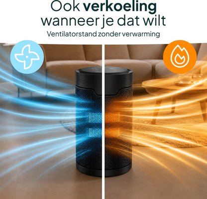 Keramische Elektrische Kachel 1500W - Ventilatorkachel - ECO-modus - Timer - Afstandsbediening - Zwart