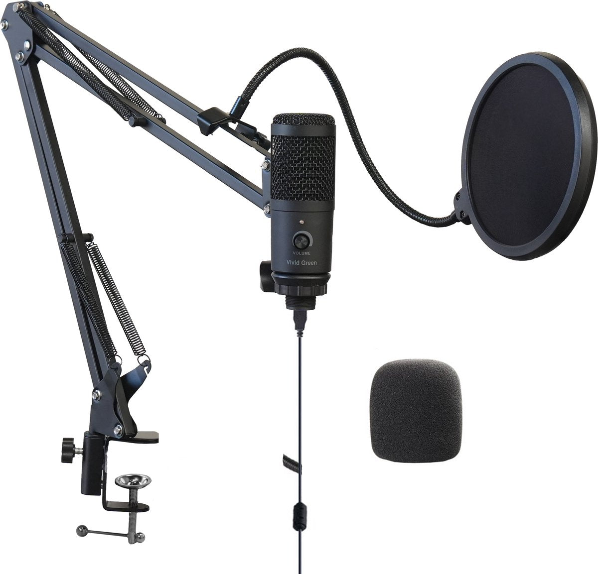 Microfoon met arm - USB - Gaming - Podcast - PC - Met plopkap en ruisfilter - Zwart