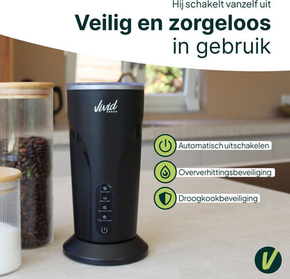 Melkopschuimer - PFAS-vrij - 4-in-1 Melkschuimer - Elektrische Melkklopper - Zwart