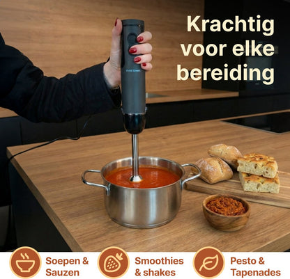 Staafmixer 5-in-1 Set - 1000W - Vaatwasserbestendig - Incl. Hakmolen, garde, melkopschuimer & Maatbeker - 12 Snelheden + Turbofunctie - Zwart